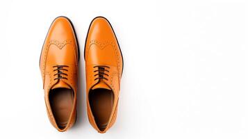 ai generiert Orange Brogues Schuhe isoliert auf Weiß Hintergrund mit Kopieren Raum zum Werbung foto