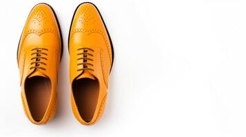 ai generiert Orange Brogues Schuhe isoliert auf Weiß Hintergrund mit Kopieren Raum zum Werbung foto