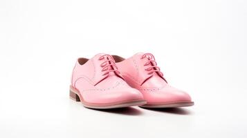 ai generiert Rosa Brogues Schuhe isoliert auf Weiß Hintergrund mit Kopieren Raum zum Werbung foto