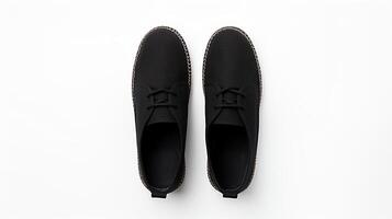 ai generiert schwarz Espadrilles Schuhe isoliert auf Weiß Hintergrund mit Kopieren Raum zum Werbung. generativ ai foto