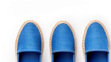 ai generiert Blau Espadrilles Schuhe isoliert auf Weiß Hintergrund mit Kopieren Raum zum Werbung. generativ ai foto