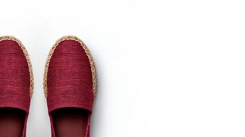 ai generiert kastanienbraun Espadrilles Schuhe isoliert auf Weiß Hintergrund mit Kopieren Raum zum Werbung. generativ ai foto