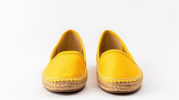 ai generiert Gelb Espadrilles Schuhe isoliert auf Weiß Hintergrund mit Kopieren Raum zum Werbung. generativ ai foto