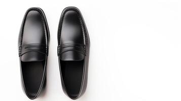 ai generiert schwarz Slipper Schuhe isoliert auf Weiß Hintergrund mit Kopieren Raum zum Werbung. generativ ai foto