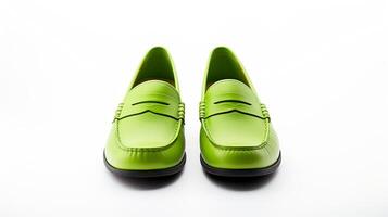 ai generiert Grün Slipper Schuhe isoliert auf Weiß Hintergrund mit Kopieren Raum zum Werbung. generativ ai foto