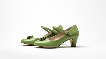 ai generiert Grün Maria Jane Schuhe isoliert auf Weiß Hintergrund mit Kopieren Raum zum Werbung. generativ ai foto