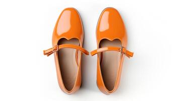 ai generiert Orange Maria Jane Schuhe isoliert auf Weiß Hintergrund mit Kopieren Raum zum Werbung. generativ ai foto