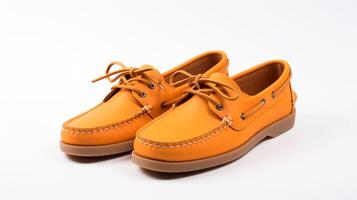 ai generiert Orange Mokassins Schuhe isoliert auf Weiß Hintergrund mit Kopieren Raum zum Werbung. generativ ai foto