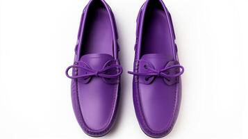ai generiert violett Mokassins Schuhe isoliert auf Weiß Hintergrund mit Kopieren Raum zum Werbung. generativ ai foto