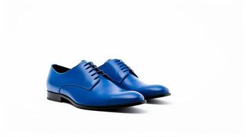 ai generiert Blau Oxfords Schuhe isoliert auf Weiß Hintergrund mit Kopieren Raum zum Werbung. generativ ai foto