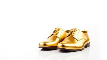 ai generiert Gold Oxfords Schuhe isoliert auf Weiß Hintergrund mit Kopieren Raum zum Werbung. generativ ai foto