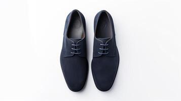 ai generiert Indigo Oxfords Schuhe isoliert auf Weiß Hintergrund mit Kopieren Raum zum Werbung. generativ ai foto