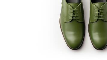 ai generiert Olive Oxfords Schuhe isoliert auf Weiß Hintergrund mit Kopieren Raum zum Werbung. generativ ai foto