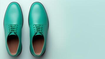 ai generiert blaugrün Oxfords Schuhe isoliert auf Weiß Hintergrund mit Kopieren Raum zum Werbung. generativ ai foto