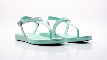 ai generiert cyan Sandalen Schuhe isoliert auf Weiß Hintergrund mit Kopieren Raum zum Werbung. generativ ai foto