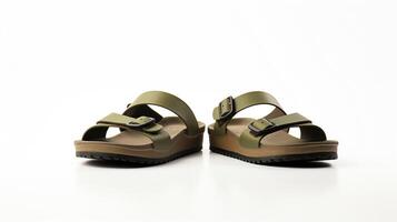 ai generiert Olive Sandalen Schuhe isoliert auf Weiß Hintergrund mit Kopieren Raum zum Werbung. generativ ai foto