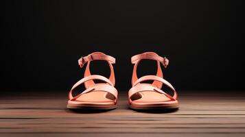 ai generiert Pfirsich Sandalen Schuhe isoliert auf Weiß Hintergrund mit Kopieren Raum zum Werbung. generativ ai foto