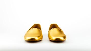 ai generiert Gold Hausschuhe Schuhe isoliert auf Weiß Hintergrund mit Kopieren Raum zum Werbung. generativ ai foto