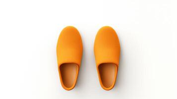ai generiert Orange Hausschuhe Schuhe isoliert auf Weiß Hintergrund mit Kopieren Raum zum Werbung. generativ ai foto