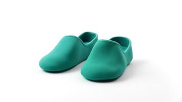 ai generiert blaugrün Hausschuhe Schuhe isoliert auf Weiß Hintergrund mit Kopieren Raum zum Werbung. generativ ai foto