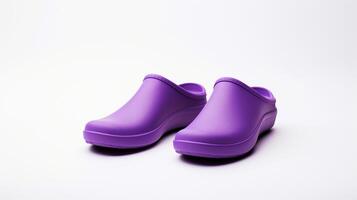 ai generiert violett Hausschuhe Schuhe isoliert auf Weiß Hintergrund mit Kopieren Raum zum Werbung. generativ ai foto