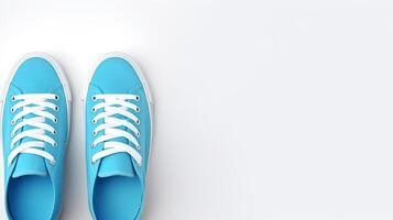 ai generiert Blau Turnschuhe Schuhe isoliert auf Weiß Hintergrund mit Kopieren Raum zum Werbung. generativ ai foto
