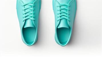 ai generiert cyan Turnschuhe Schuhe isoliert auf Weiß Hintergrund mit Kopieren Raum zum Werbung. generativ ai foto