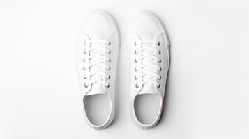 ai generiert Weiß Turnschuhe Schuhe isoliert auf Weiß Hintergrund mit Kopieren Raum zum Werbung. generativ ai foto