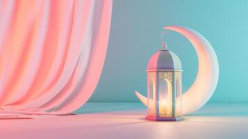 ai generiert arabisch Laterne mit Pastell- Farben, Design kreativ Konzept von islamisch Feier Tag Ramadan kareem oder eid al fitr Adha, Hadsch, Hijri, Schlund. 3d Illustration. foto