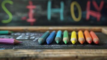 ai generiert zurück zu Schule, Tafel Countdown, verwenden ein Tafel zu erstellen ein Countdown zu das zuerst Tag von Schule mit beschwingt Kreide Farben, Hintergrund Bild, generativ ai foto