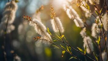 ai generiert flauschige Weide Ast im Natur foto