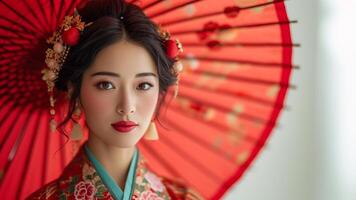 ai generiert asiatisch Schönheit traditionell tanzen inmitten uralt Pracht foto