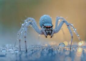 ai generiert Nahansicht Foto von ein Weiß Spinne im Eis