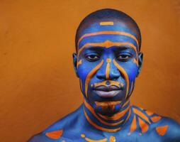 ai generiert Porträt Vielfalt von afrikanisch mit gemalt Gesicht im einheimisch Kultur foto