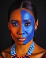ai generiert Porträt Vielfalt von afrikanisch mit gemalt Gesicht im einheimisch Kultur foto