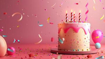 ai generiert bunt Geburtstag Kuchen mit Kerze mit Kopieren Raum Hintergrund ,Glücklich Geburtstag Konzept . foto