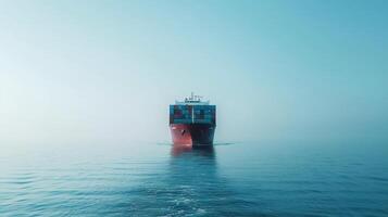 ai generiert Container Schiff Segeln auf das Meer mit Kopieren Raum . foto