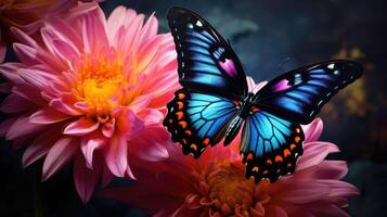 ai generiert Blütenblätter Blume mit Schmetterling ai generiert foto