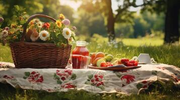 ai generiert Decke Picknick Stoff ai generiert foto