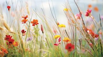 ai generiert Rasen Gras mit Blumen ai generiert foto