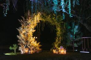 Hochzeitszeremonie mit Trockenblumen auf einer Wiese foto