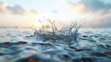 ai generiert Wasser Spritzen auf Wasser Oberfläche oder Wasser fallen auf Weiß Hintergrund . foto