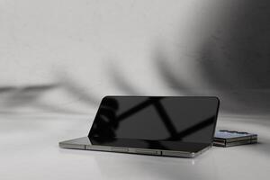 faltbar Smartphone Attrappe, Lehrmodell, Simulation mit Schatten Overlay und Bildschirm Betrachtung foto