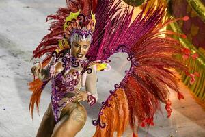 Rio, Brasilien, Februar 12, 2024, Paraden von das Samba Schulen Paradies tun tuiuti von das Besondere Gruppe, während das Karneval im das Stadt von Rio de Janeiro im Sapucai Straße foto