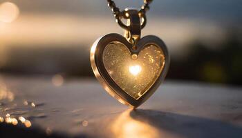 glühend glänzend Gold Herz Schlüsselbund zum romantisch Valentinstag Tag oder Hochzeit Datum Zeremonie. foto