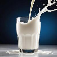 ai generiert frisch Milch planschen Über Glas foto