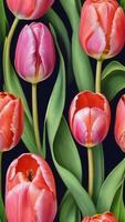 ai generiert Foto von Tulpen Blume Aquarell Frühling Blumen Hand Zeichnung botanisch Gemälde Flora Design. ai generiert