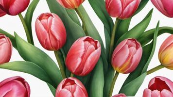 ai generiert Foto von schön Hand gezeichnet Aquarell Tulpen Strauß isoliert auf Weiß Hintergrund. ai generiert