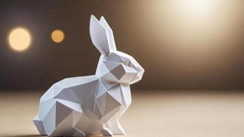 ai generiert Foto von aigeneriert Illustration von ein klein Weiß Origami Hase Nächster zu ein Ei. ai generiert