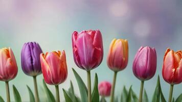 ai generiert Foto von schön Blumen- einstellen mit Aquarell Frühling Tulpe Blumen Illustration. ai generiert